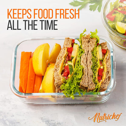 NutriChef 10-Piece Glass Food Containers - Stackable Superior Glass Meal-prep Storage Containers, Newly Innovated Leakproof Locking Lids w/Air Hole, Freezer-to-Oven-Safe (Red)