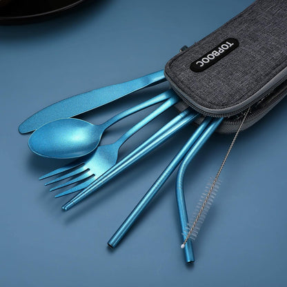 Portable Stainless Steel Flatware Set, Travel Camping Cutlery Set, Portable Utensil Travel Silverware Dinnerware Set with a Waterproof Case (Pink)