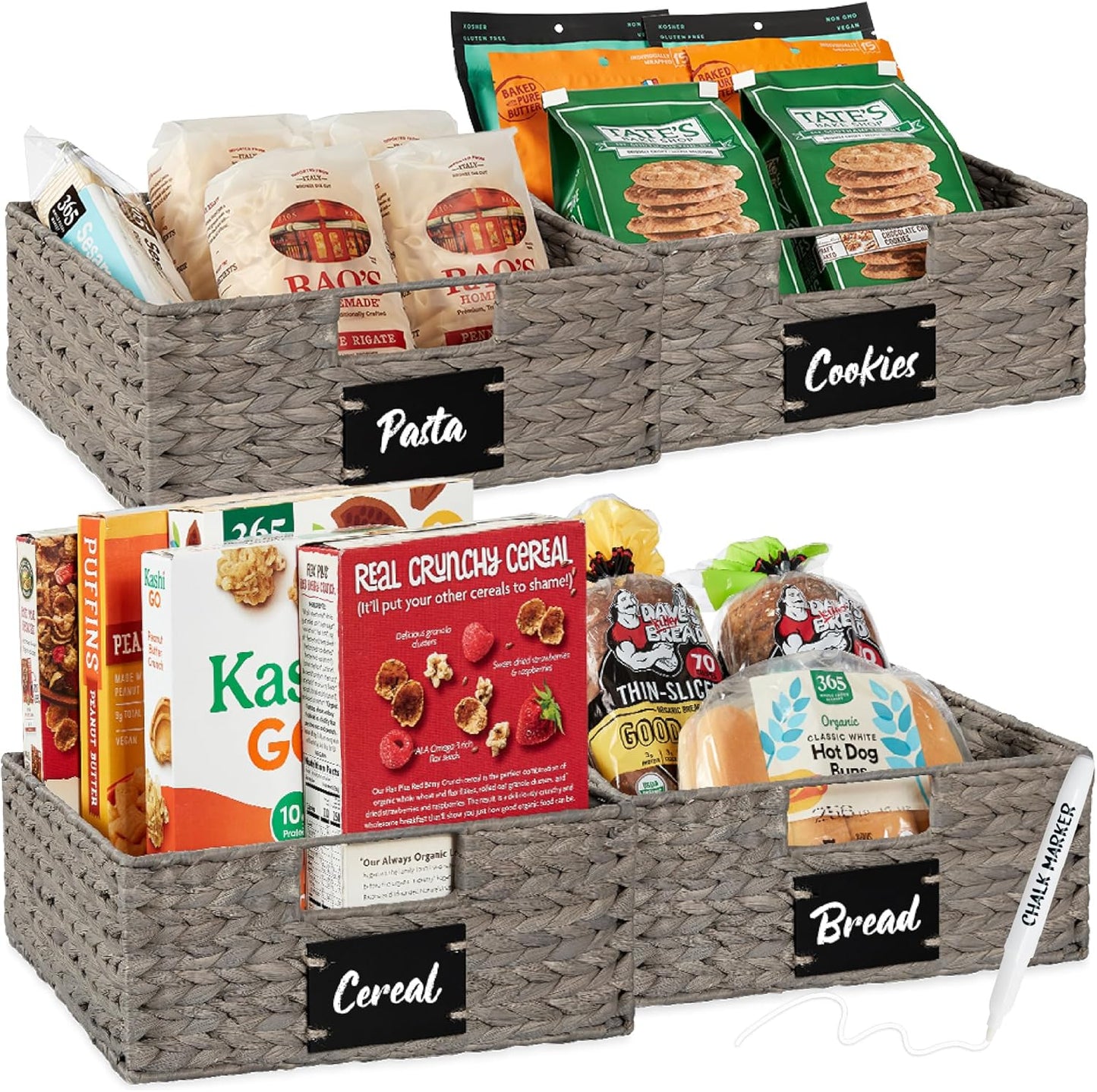 Best Choice Products Set of 4 9x12in Water Hyacinth Pantry Baskets, Woven Organizers w/Chalkboard Label, Chalk Marker - Natural