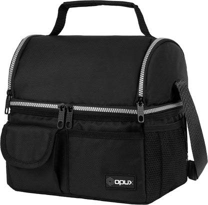 opux Insulated Lunch Bag Women Men, Dual Compartment Leakproof Lunch Box Adults Kids, Double Decker Meal Prep Bento Lunch Cooler Tote with Shoulder Strap for Work Office School Travel, Floral Purple