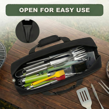 Grill Utensil Storage Bag, Large Grill Tool Storage Caddy with Pockets, BBQ Outdoor Tool Storage Bag for Grilling, Camping, Picnic Accessories (22" L×6.5" W×7.2" H, Bag Only)