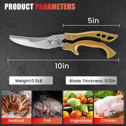 ANDONG Upgrade Heavy Duty Stainless Steel Kitchen Scissors - Professional Poultry Shears for Bone, Meat, Chicken, Fish, Turkey, Vegetables,Spring Loaded Multipurpose Ultra Sharp Utility Scissors