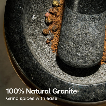 Praknu Mortar and Pestle Set Small - Heavy-Duty 1 Cup Stone Grinder for Spices & Herbs - Durable Granite Molcajete - Guacamole Bowl with Non-Slip Wooden Base - Effortless Grinding & Easy to Clean