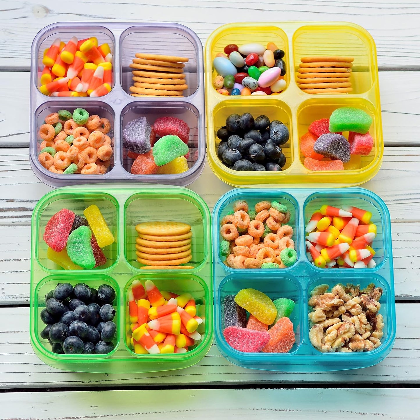 Youngever 8 Pack Bento Lunch Box, Meal Prep Containers, Reusable Plastic Divided Food Storage Container Boxes (3-Compartment)