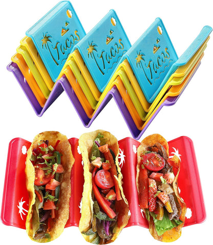 6PCS Taco Holder Stands with Unique Island Pattern, Colorful Premium Large Taco Holders Set of 6, Taco Stands for 3 Tacos, Street Taco Rack, PP Material, Dishwasher & Microwave Safe, Taco Tuesday