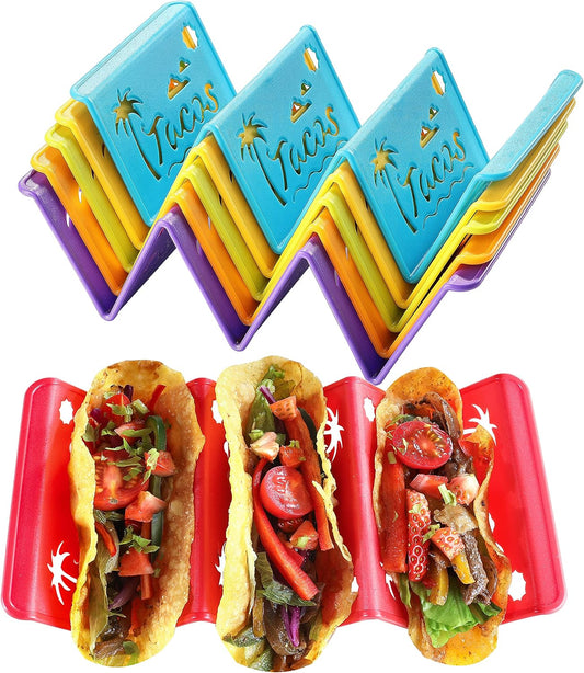 6PCS Taco Holder Stands with Unique Island Pattern, Colorful Premium Large Taco Holders Set of 6, Taco Stands for 3 Tacos, Street Taco Rack, PP Material, Dishwasher & Microwave Safe, Taco Tuesday