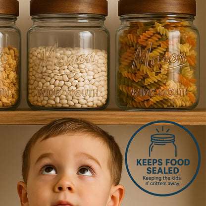 kitchentoolz Extra Large Mason Jar - 1 Gallon Glass Wide Mouth Jar with Airtight Wooden Lid, Food Storage Container with Measurement Markings For Kitchen Pantry, Pickling, Cookies, Flour & Sugar
