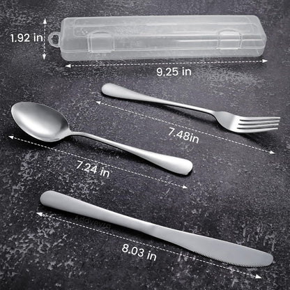 Travel Utensils with Case Stainless Steel Knife Fork Spoon Set Reusable Cutlery for Lunch Box Portable Silverware Kit（Silver）