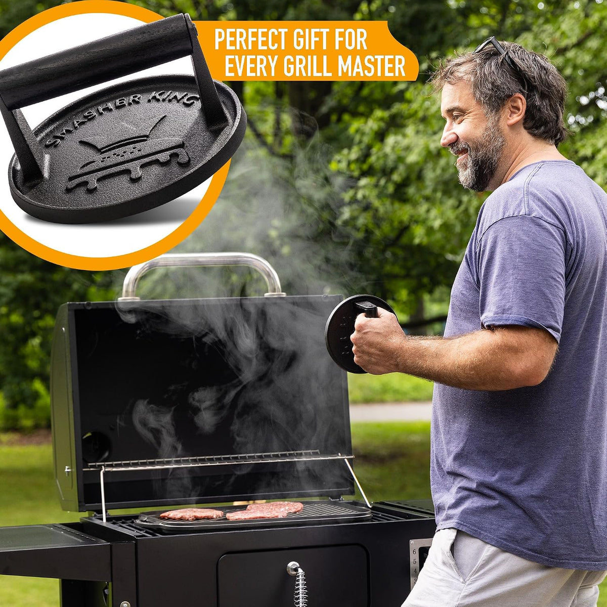 Premium Cast Iron Smash Burger Press incl. 25 Patty Paper