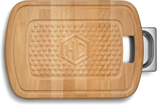 HexClad Hybrid Beechwood Carving and Cutting Board with Drip Tray