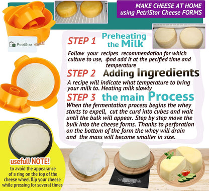 PetriStor 2 pcs Cheesemaking Kit Butter Punched Сheese Mold Press Strainer cheese With Follower Piston 1,2 liters Tofu Press Mold Cheese Making Kit Machine Color yellow
