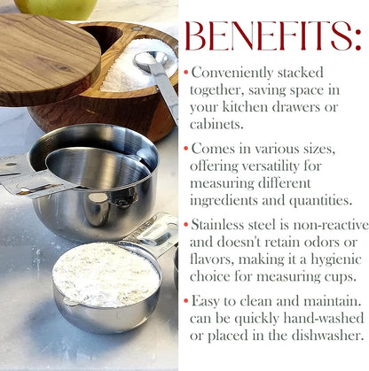Bellemain One-Piece Stainless Steel Measuring Cups Set of 6 – Nesting Metal Measuring Cups for Kitchen – Dry & Liquid Measurements (ML & OZ), Rust-Resistant, Dishwasher Safe, Ergonomic Design
