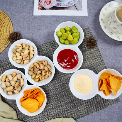 4 Pieces Chip and Dip Serving Set Ceramic Divided Serving Trays Platters Chip and Dip Bowl Compartment Cheese Ball Serving Dish Dumpling Plate for Party Appetizers Snacks Veggies, 7.1 Inch