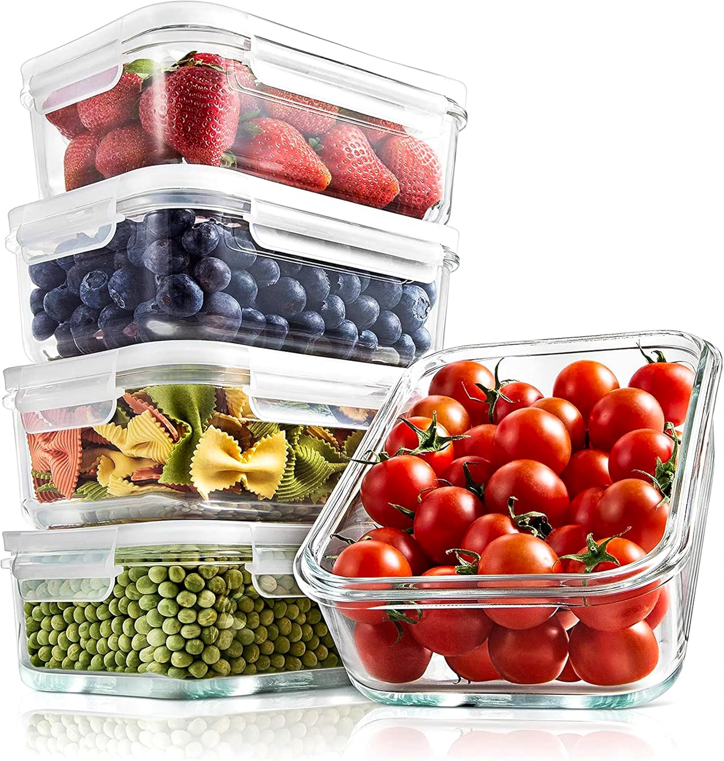 NutriChef 10 Piece Glass Food Storage Containers with Lids – 30 oz Meal Prep Containers Reusable – Airtight Glass Lunch Containers for Food Storage – Freezer to Oven Safe - Gray