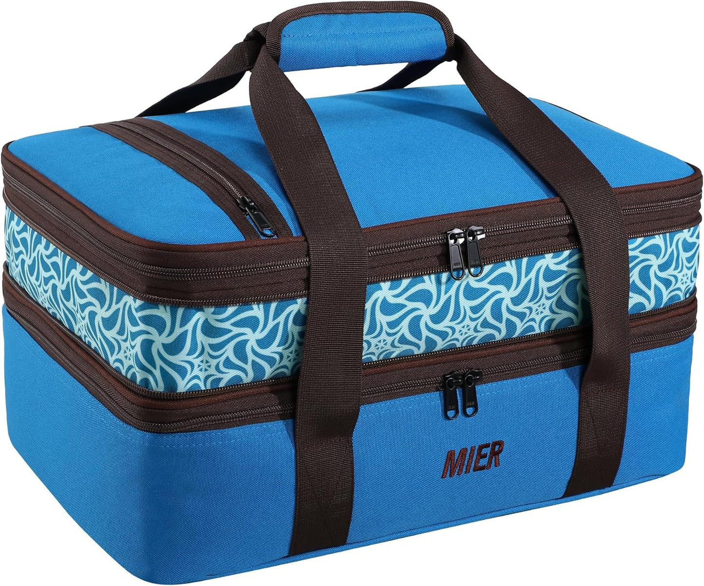 MIER Insulated Double Casserole Carrier Bag for Lasagna Lugger, Potluck Parties, Picnic, Beach, Fits 9 x 13 Inches Baking Dish, Casserole Dish, Expandable, Dark Blue