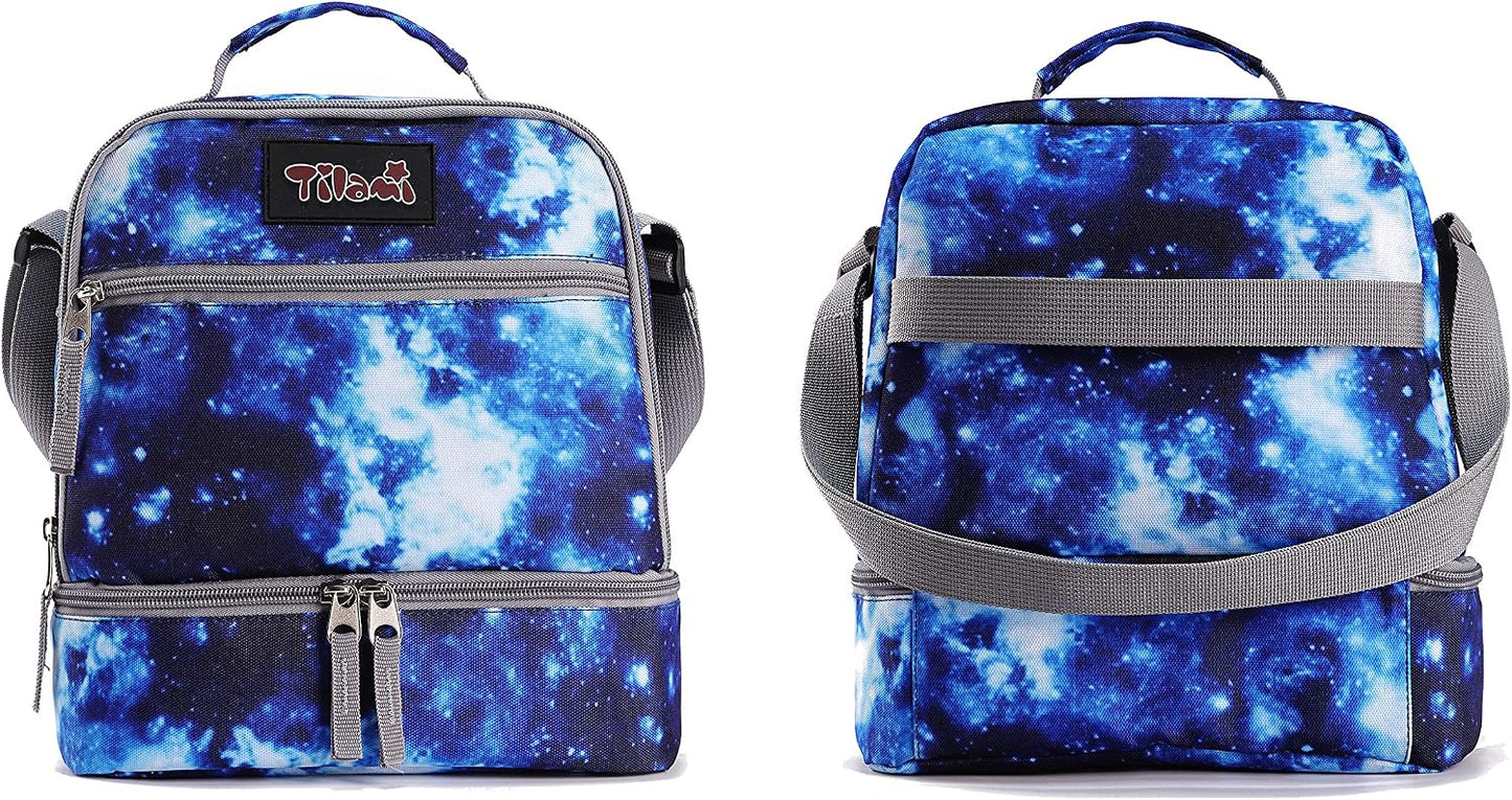 Tilami Lunch Bags Insulated Adjustable Strap Zipper, Two Compartments Cooler Bags, Bento Bags for Kids Toddlers (Blue)