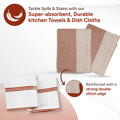 Casa Platino Potholders for Kitchens, 8-Piece – 500°F Heat Resistant Oven Mitts and Pot Holders, Mini Oven Mitt with Silicone Grip, 2 Kitchen Towels & 2 Dish Cloths – Durable & Non-Slip – Canyon Rose