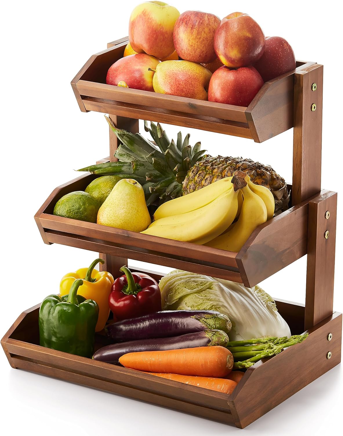 HOLANA Acacia 2 Tier Fruit Basket for Kitchen Counter Organizer – Wooden Fruit Bowl & Wooden Basket for Kitchen Counter Storage, Vegetable & Produce Storage, Snack Organizer for Countertop (Acacia)