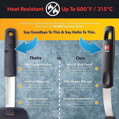 DI ORO Spatulas for Kitchen Use - Forever Warranty - 600°F Heat-Resistant Silicone - Turner Spatula Set for Cooking - BPA Free Wide Pancake Spatulas - Egg Flippers for Nonstick Cookware Safe (3pc)