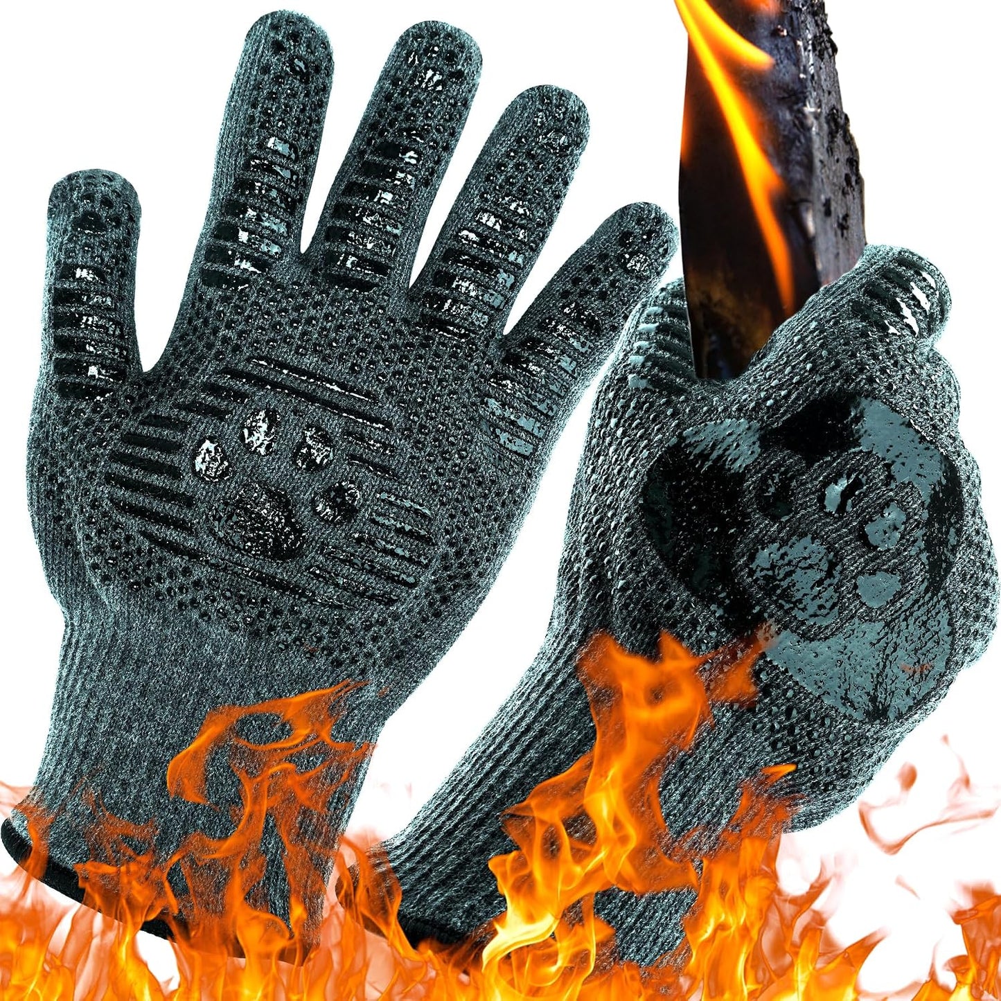 UBeesize Lengthen BBQ Gloves (Phoenix), 1472°F Heat Resistant Grill Glove, 14 inch Fireproof Oven Gloves for Cooking, Non-Slip Fire Glove for Grilling, Barbecue, Smoker, Baking, Frying