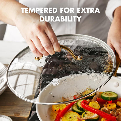 GreenPan 8" Tempered Glass Lid for Pots and Pans Cookware, Gold-Tone Handle with Matte Finish, Dishwasher and Oven Safe