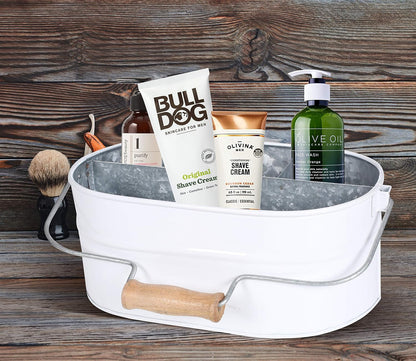 Light & Pro Multipurpose Galvanized Rustic Farmhouse Caddy - Metal 4 Compartment Storage Bin Caddy With Wooden Handle Perfect For Kitchen Utensils, Picnic, Garden Planter - Hammered - Antique Grey
