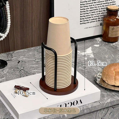 Wood Cup Holder for Cups (Under 3.35in Diameter), Stylish Walnut Disposable Cup Dispenser, Plastic Mouthwash Cup Storage Organizer -Perfect for Office, Kitchen, Gym, School or Cafes
