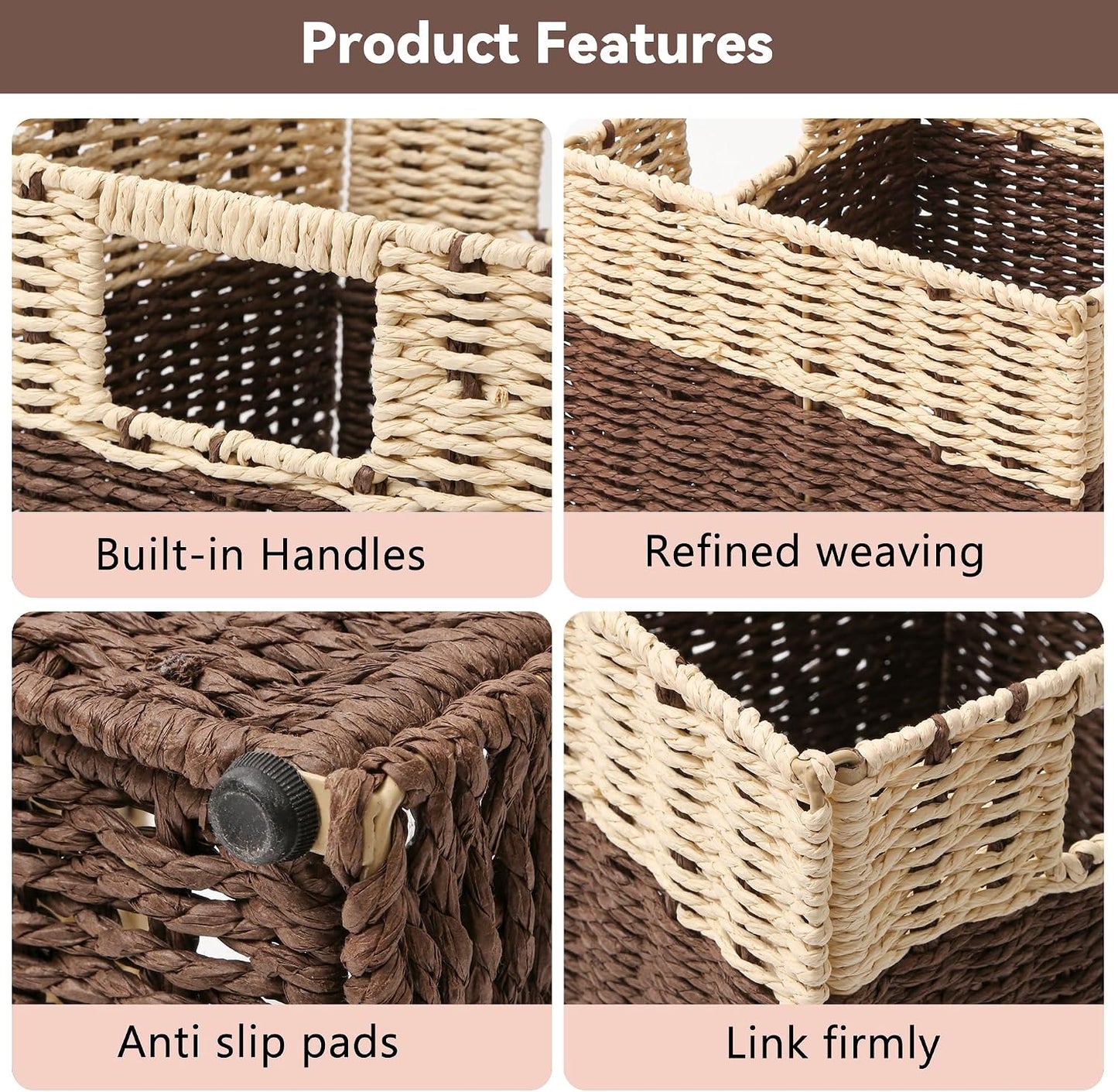 Wicker Storage Basket, Baskets for Organizing, Storage Basket with Built-in Handles, Water Hyacinth Shelves，Wicker Storage Baskets for Shelves, Water Hyacinth Storage Baskets (nature, 4-Pack)