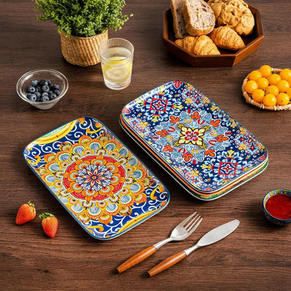 vancasso Serving Platters Set of 3, 16"/14"/12" Inch Rectangular Trays - Serving Platter Extra Large, Ceramic Bohemian Serving Dish for Entertaining Food, Microwave & Dishwasher Safe, Colorful