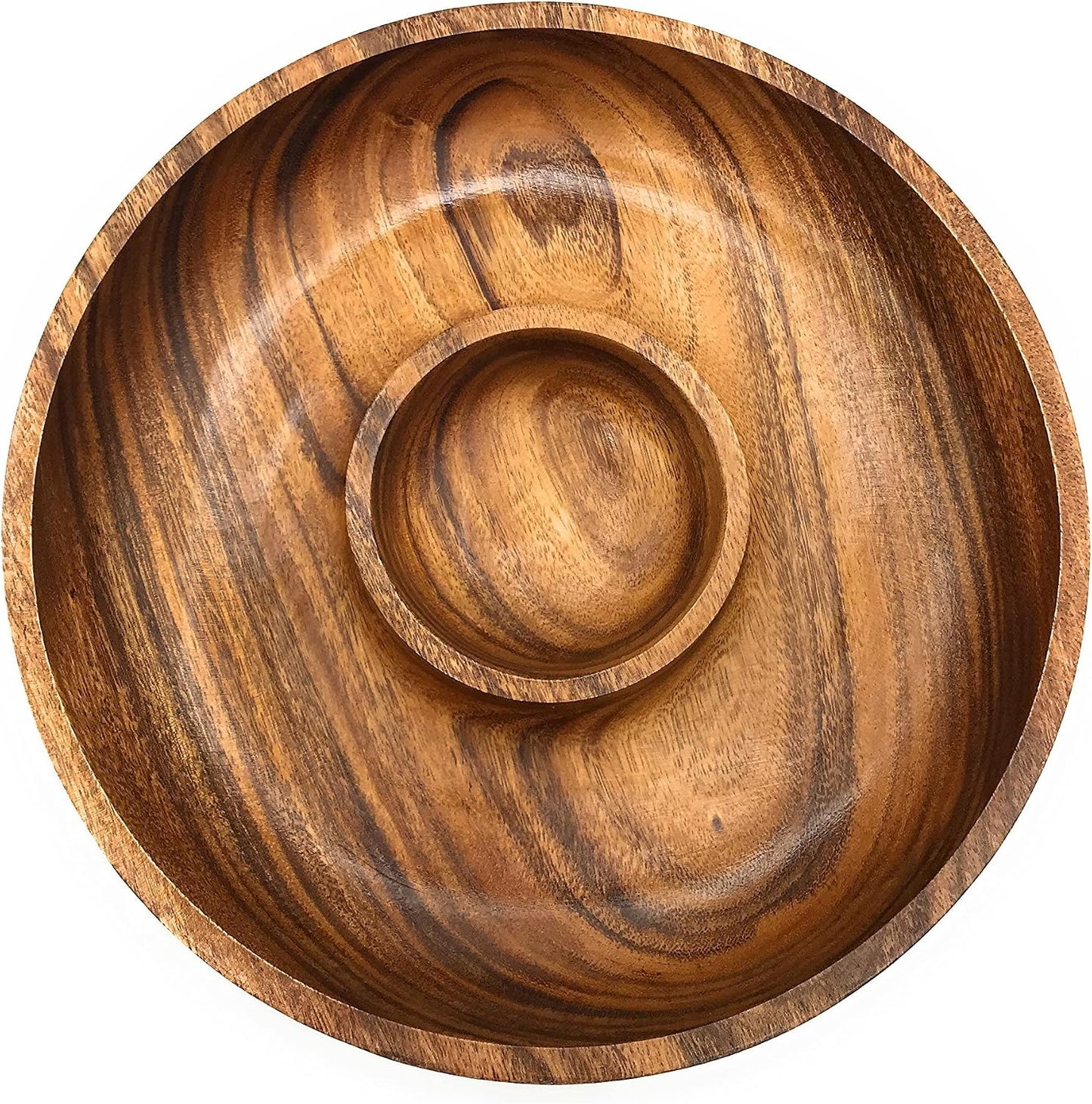 Handcracfted Acacia Wood Chip and Dip Specialty Salsa Bowl Plate Tray 10' D x 1.5" Thick