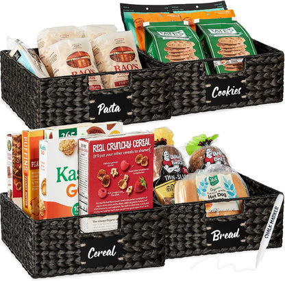 Best Choice Products Set of 4 9x12in Water Hyacinth Pantry Baskets, Woven Organizers w/Chalkboard Label, Chalk Marker - Natural