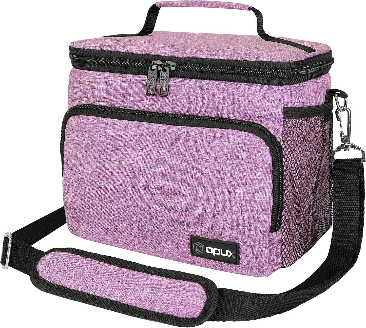 opux Insulated Lunch Bag for Men Women, Large Dual Compartment Cooler Bag, Soft Two Deck Lunch Box for Work School Picnic, Leakproof Lunch Tote with Shoulder Strap for Kid Adult (Purple, Double Deck)