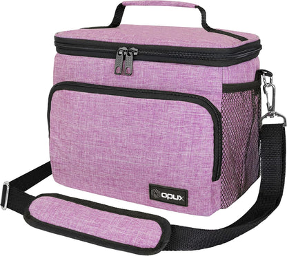 opux Insulated Lunch Bag for Men Women, Large Dual Compartment Cooler Bag, Soft Two Deck Lunch Box for Work School Picnic, Leakproof Lunch Tote with Shoulder Strap for Kid Adult (Purple, Double Deck)
