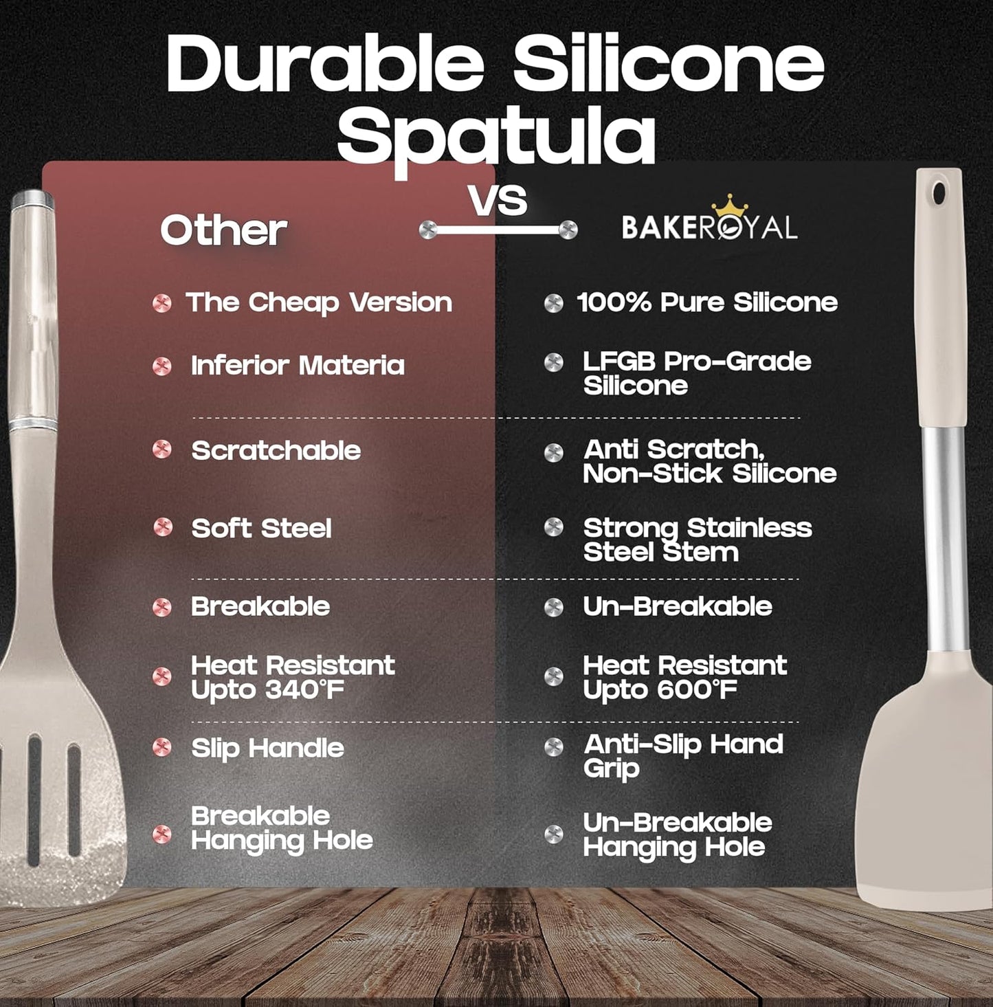 BakeRoyal Silicone Spatula Set - Turner Spatulas Silicone Heat Resistant 600°F - Slotted & Solid Spatula for Cooking Fish, Eggs, Pancakes Flipper – Spatulas for kitchen use – Black