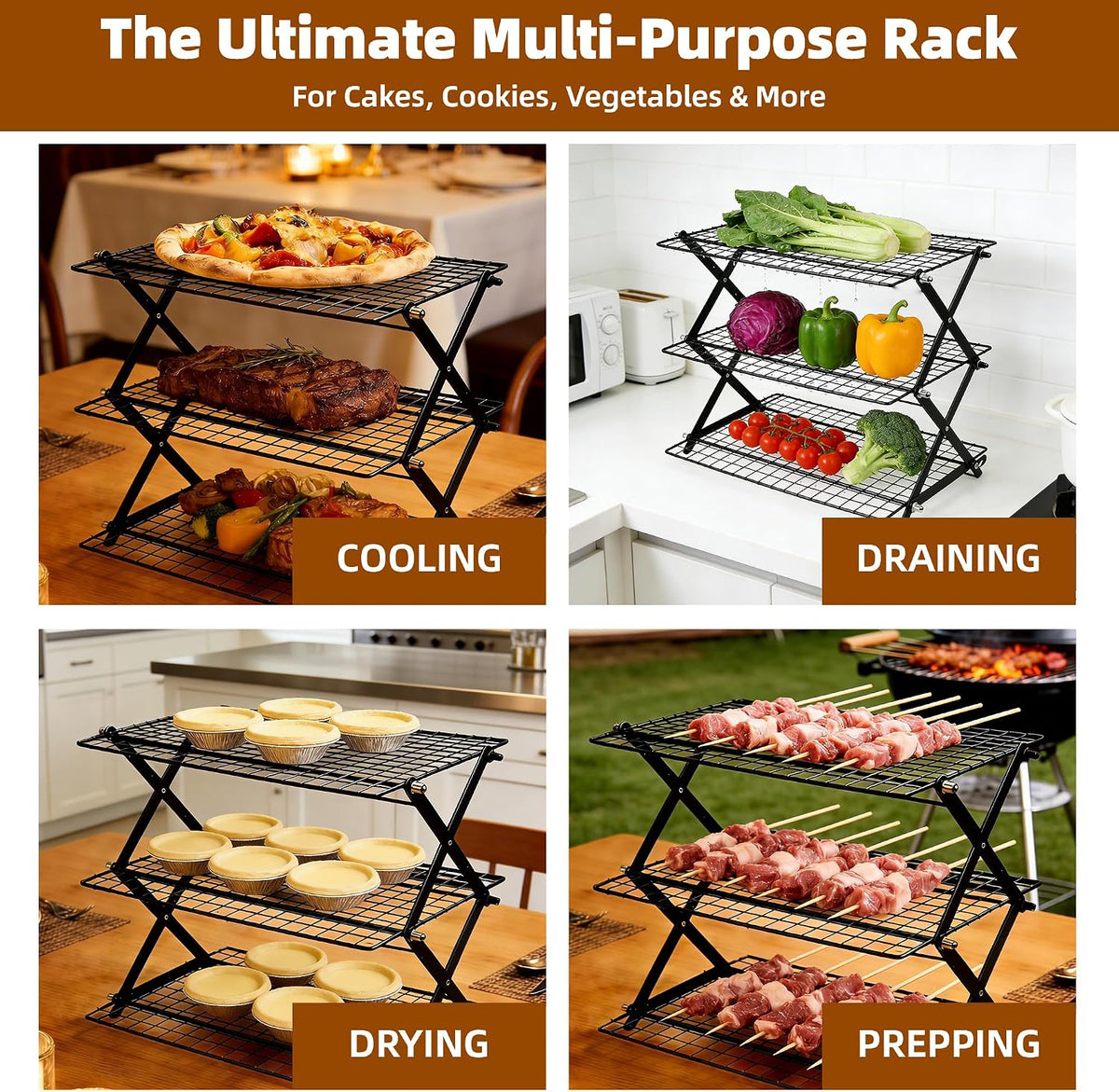 3 Tier Collapsible Cooling Rack Sourdough Cooling Rack 17"x10"