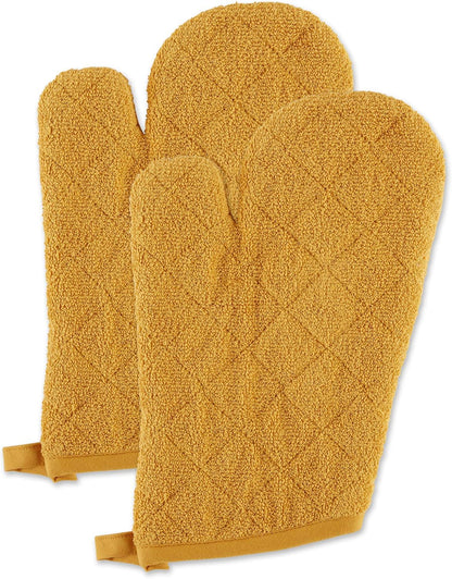 DII Basic Terry Collection 100% Cotton Quilted, Oven Mitt, Brown, 2 Piece