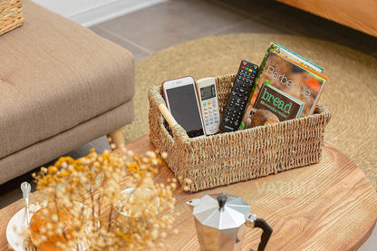 VATIMA Water Hyacinth Storage Baskets with Large Open-Front for Kitchen, Decorative for Living Room, 13.4” x 9.5” x 5.5”, 2 Pack