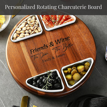 Shanik Acacia Wood Lazy Susan Cheese Board Set – Rotating Charcuterie Platter, Elegant Serving Tray for Appetizers, Snacks, Parties & Weddings