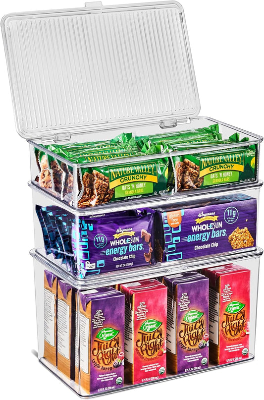 Sorbus Sturdy Plastic Storage Bins with Lid- Stackable Refrigerator Organizer Bins- MultiPurpose Versatile Lightweight Pantry Organizer- Perfect Cabinet Organizer and Storage for Kitchen- 2 Pack (S,M)