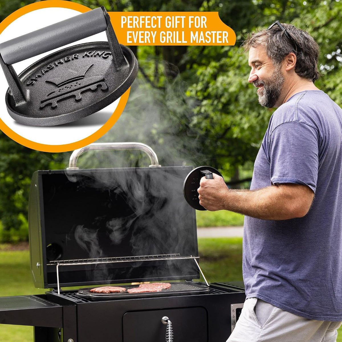 Premium Cast Iron Smash Burger Press incl. 25 Patty Paper