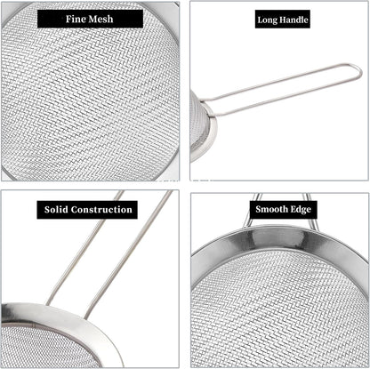 Fine Mesh Strainers, 2 Pack Mini Metal Sieve with Handle for Kitchen Filter