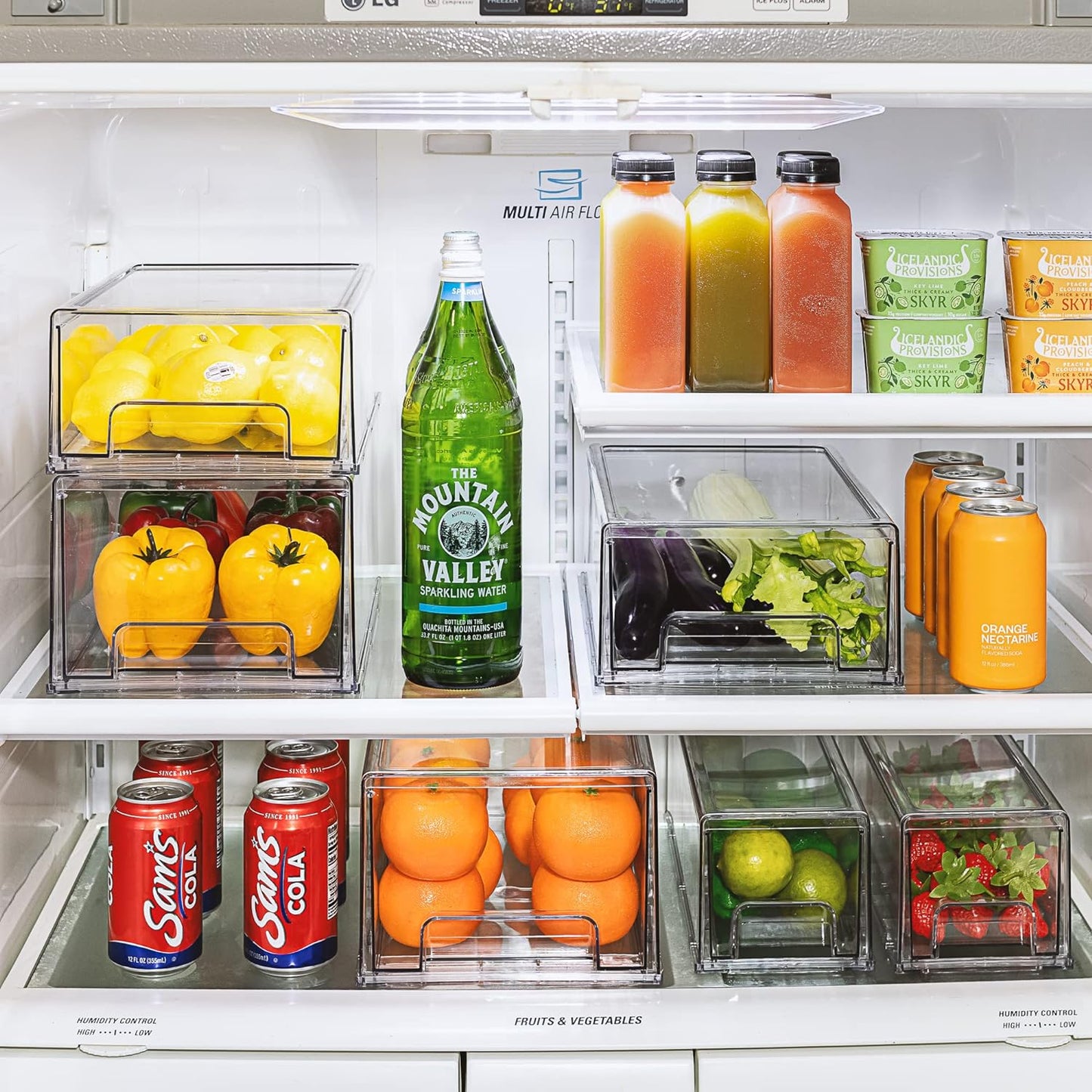 Sorbus Medium Clear Storage Drawers (6 Pack) – Stackable Organizer Drawers for Fridge, Pantry, Kitchen – Pull-Out Storage Bins with Handles, Slide Out Acrylic Drawers