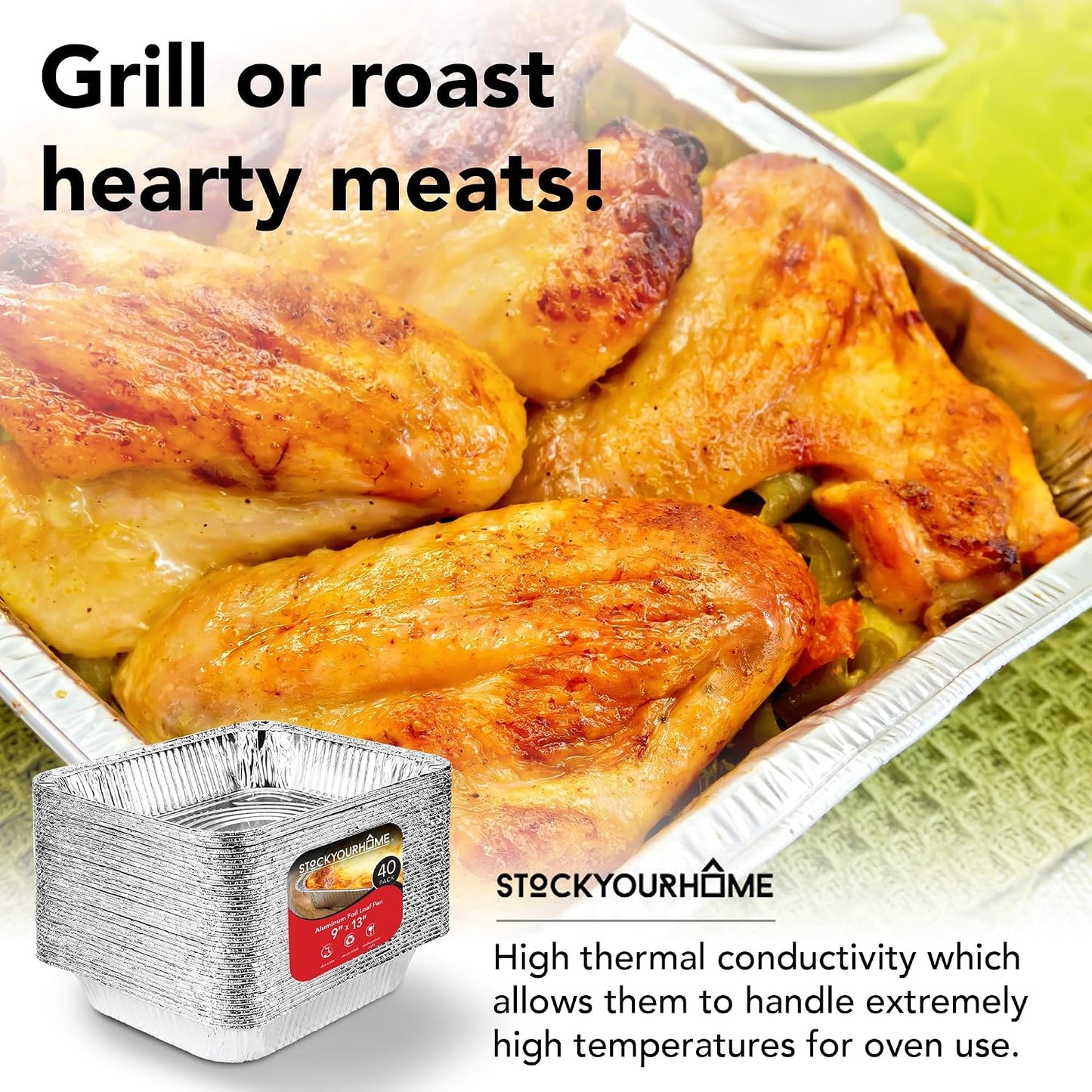 Stock Your Home 9x13 Aluminum Trays with Lids (10 Pack) – Disposable Half Size Deep Pans for Cooking, Storage, BBQ, Grilling, Catering