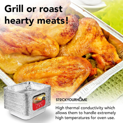 Stock Your Home 9x13 Aluminum Trays with Lids (10 Pack) – Disposable Half Size Deep Pans for Cooking, Storage, BBQ, Grilling, Catering