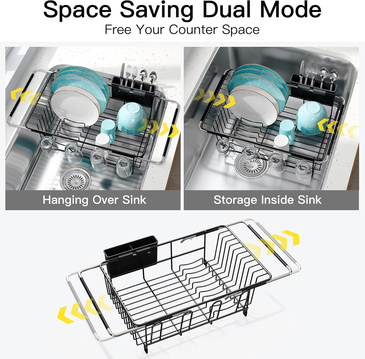 JASIWAY Dish Drying Rack in Sink, Dish Drainer with Cup and Utensil Holder