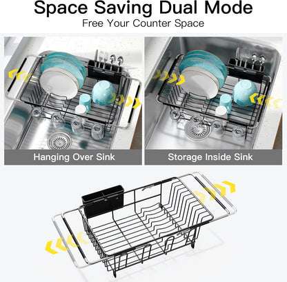 JASIWAY Dish Drying Rack in Sink, Dish Drainer with Cup and Utensil Holder