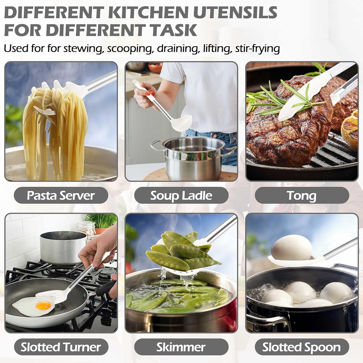 HaWare 29 PCS Silicone Cooking Utensils Set, Heat Resistant Kitchen Utensils Set with Stainless Steel Handle, Spatula Sets with Holder and Hooks, Kitchen Tools Gadgets for Nonstick Cookware -Khaki