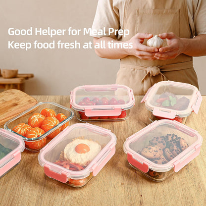 Glass Food Storage Containers 10 Pack - 22Oz Meal Prep Container Set with Lid, Airtight Snap Lock, Microwave Freezer Oven Dishwasher Safe, Lunch Box for Work, Grey