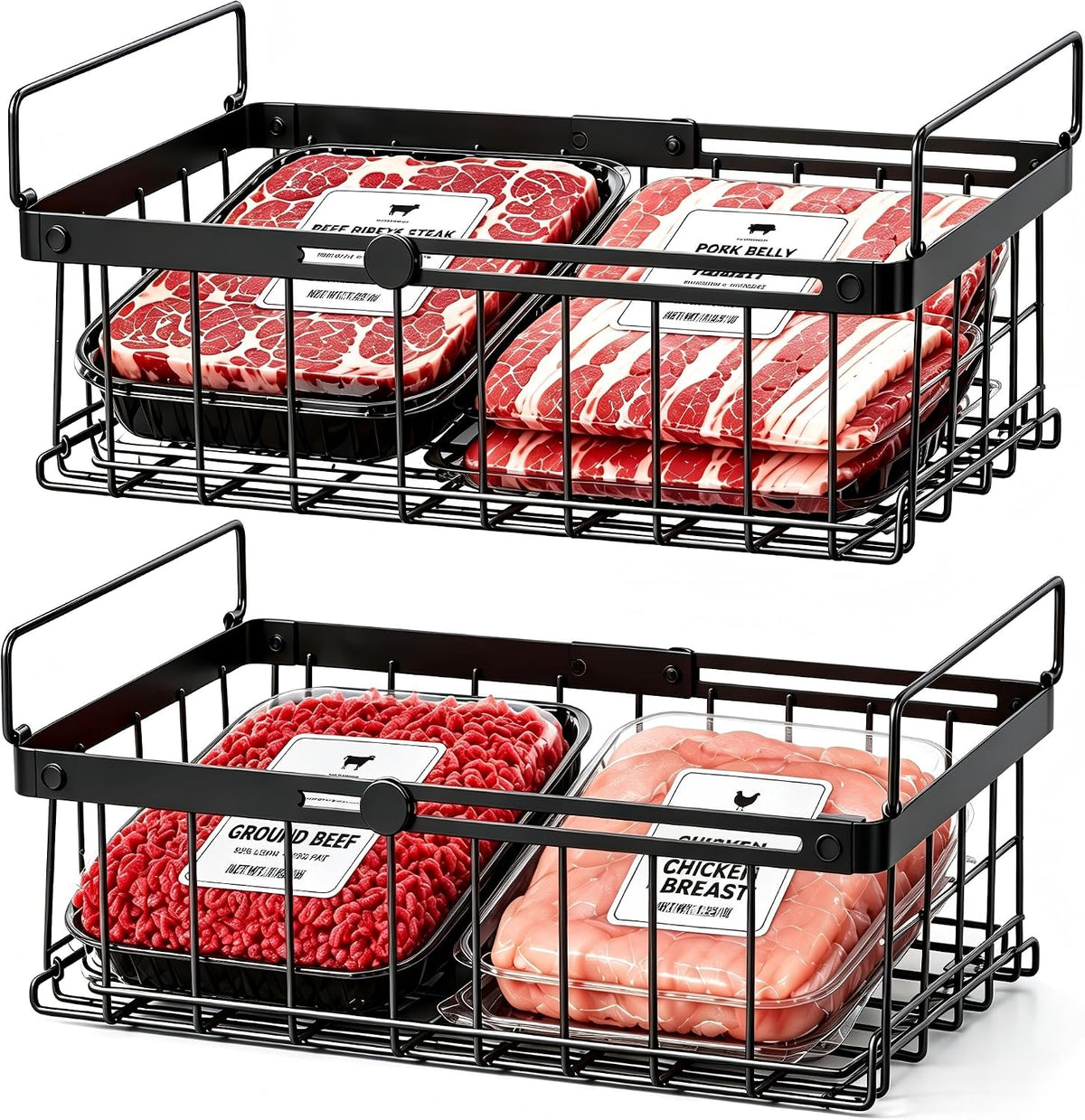 Freezer Organizer Bins, 6-Pack for Chest Freezers | Stackable & Expandable Storage Container with Handles | White Foldable Baskets for 10-20 Cu. Ft. | for Sorting Frozen Meats