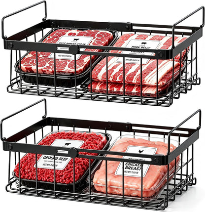 Freezer Organizer Bins, 6-Pack for Chest Freezers | Stackable & Expandable Storage Container with Handles | White Foldable Baskets for 10-20 Cu. Ft. | for Sorting Frozen Meats
